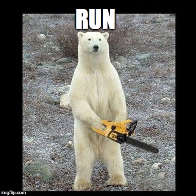 Chainsaw Bear Meme | RUN | image tagged in memes,chainsaw bear | made w/ Imgflip meme maker