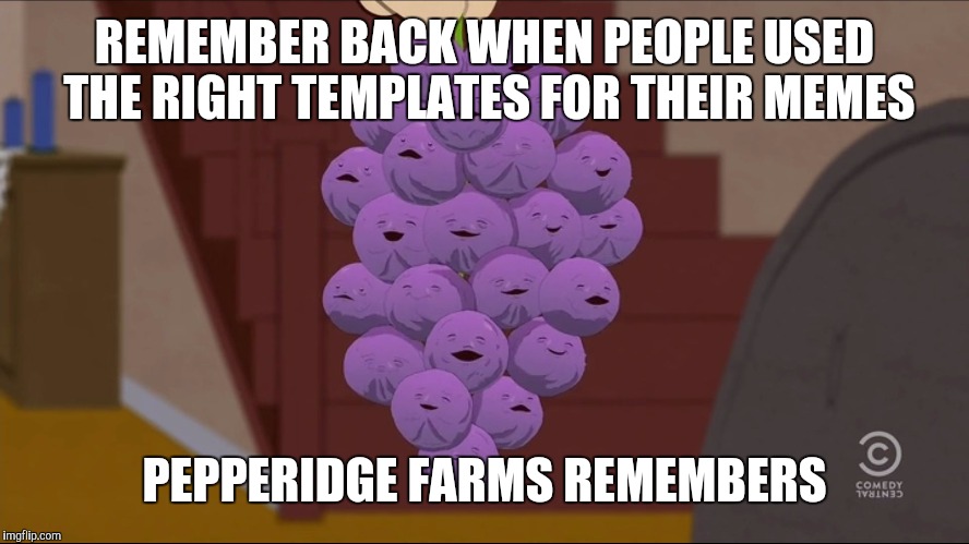 Member Berries Meme | REMEMBER BACK WHEN PEOPLE USED THE RIGHT TEMPLATES FOR THEIR MEMES PEPPERIDGE FARMS REMEMBERS | image tagged in memes,member berries | made w/ Imgflip meme maker