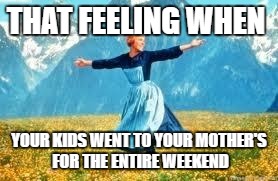 That Feeling When | THAT FEELING WHEN; YOUR KIDS WENT TO YOUR MOTHER'S FOR THE ENTIRE WEEKEND | image tagged in memes,look at all these | made w/ Imgflip meme maker