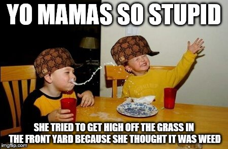 Yo Mamas So Fat | YO MAMAS SO STUPID; SHE TRIED TO GET HIGH OFF THE GRASS IN THE FRONT YARD BECAUSE SHE THOUGHT IT WAS WEED | image tagged in memes,yo mamas so fat,scumbag | made w/ Imgflip meme maker