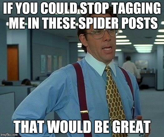 That Would Be Great Meme | IF YOU COULD STOP TAGGING ME IN THESE SPIDER POSTS; THAT WOULD BE GREAT | image tagged in memes,that would be great | made w/ Imgflip meme maker