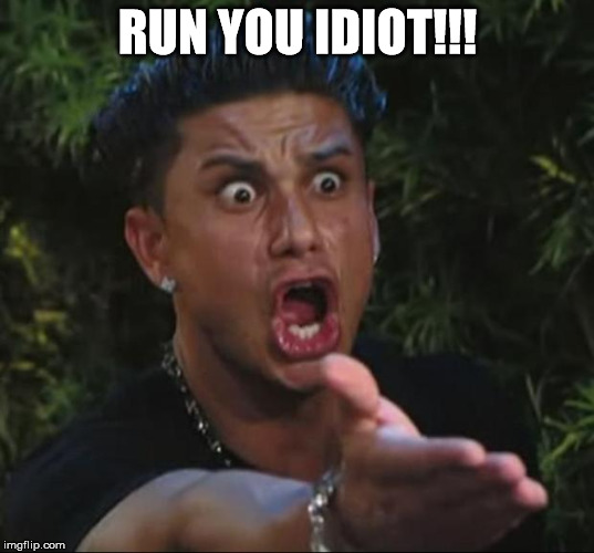 Pauly | RUN YOU IDIOT!!! | image tagged in pauly | made w/ Imgflip meme maker