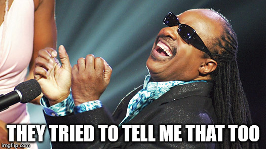 Stevie Wonder Laughing | THEY TRIED TO TELL ME THAT TOO | image tagged in stevie wonder laughing | made w/ Imgflip meme maker