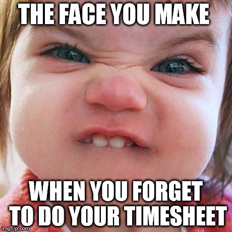 Face of Timesheet Failure | THE FACE YOU MAKE; WHEN YOU FORGET TO DO YOUR TIMESHEET | image tagged in timesheet reminder | made w/ Imgflip meme maker