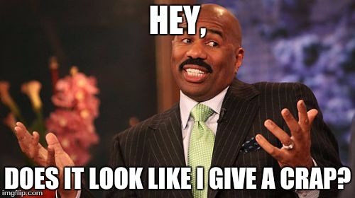 Steve Harvey | HEY, DOES IT LOOK LIKE I GIVE A CRAP? | image tagged in memes,steve harvey | made w/ Imgflip meme maker