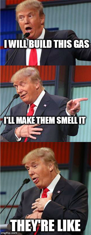 undocumentable | I WILL BUILD THIS GAS; I'LL MAKE THEM SMELL IT; THEY'RE LIKE | image tagged in bad pun trump,memes | made w/ Imgflip meme maker