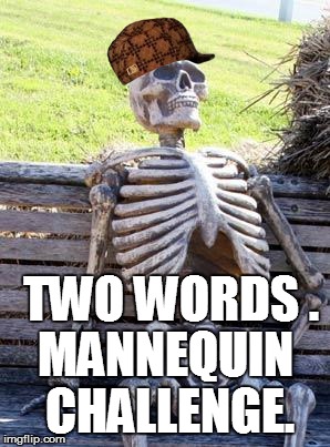 Waiting Skeleton | TWO WORDS . MANNEQUIN CHALLENGE. | image tagged in memes,waiting skeleton,scumbag | made w/ Imgflip meme maker