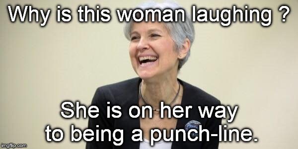 See how she fits in? Spiro AGNEW. Dan QUAYLE. Babe REBOZO. Jill STEIN. Brian WILLIAMS. EDSEL. Muammar GADDAFI. NIXON. HARAMBE.   | Why is this woman laughing ? She is on her way to being a punch-line. | image tagged in jill stein laughing,harambe,laughing stock,sad historical footnote,why is this woman laughing | made w/ Imgflip meme maker