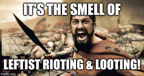 Sparta Leonidas Meme | IT'S THE SMELL OF LEFTIST RIOTING & LOOTING! | image tagged in memes,sparta leonidas | made w/ Imgflip meme maker