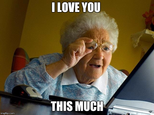 Grandma Finds The Internet | I LOVE YOU; THIS MUCH | image tagged in memes,grandma finds the internet | made w/ Imgflip meme maker