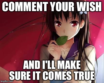 COMMENT YOUR WISH; AND I'LL MAKE SURE IT COMES TRUE | image tagged in wish | made w/ Imgflip meme maker