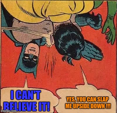 Inversion   | I CAN'T BELIEVE IT! YES, YOU CAN SLAP ME UPSIDE DOWN !!! | image tagged in memes,batman slapping robin,upside-down,wow | made w/ Imgflip meme maker
