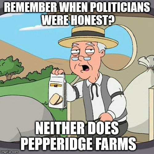 Pepperidge Farms Doesn't Remember | REMEMBER WHEN POLITICIANS WERE HONEST? NEITHER DOES PEPPERIDGE FARMS | image tagged in memes,pepperidge farm remembers,politics,political,political meme,politicians | made w/ Imgflip meme maker