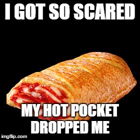 I dropped my hot pocket | I GOT SO SCARED; MY HOT POCKET DROPPED ME | image tagged in i dropped my hot pocket | made w/ Imgflip meme maker