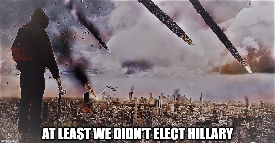 AT LEAST WE DIDN'T ELECT HILLARY | image tagged in trump future | made w/ Imgflip meme maker