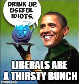 President Purple Lips | LIBERALS ARE A THIRSTY BUNCH | image tagged in obama,memes,trump 2016,hillary clinton 2016,bernie or hillary | made w/ Imgflip meme maker