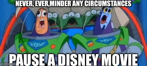 NEVER, EVER,MINDER ANY CIRCUMSTANCES; PAUSE A DISNEY MOVIE | image tagged in memes | made w/ Imgflip meme maker