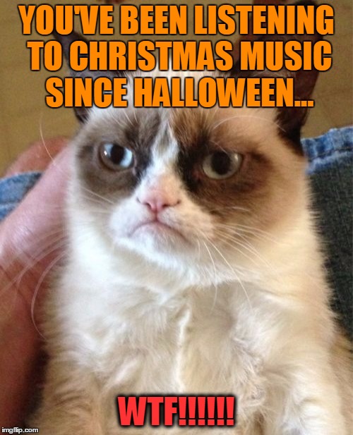 Grumpy Cat | YOU'VE BEEN LISTENING TO CHRISTMAS MUSIC SINCE HALLOWEEN... WTF!!!!!! | image tagged in memes,grumpy cat | made w/ Imgflip meme maker