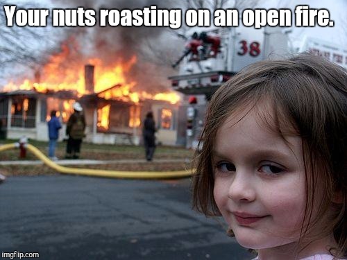 Disaster Girl Meme | Your nuts roasting on an open fire. | image tagged in memes,disaster girl | made w/ Imgflip meme maker