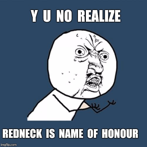 Y U No Meme | Y  U  NO  REALIZE REDNECK  IS  NAME  OF  HONOUR | image tagged in memes,y u no | made w/ Imgflip meme maker