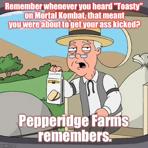 This Just Came To Me Two Days Ago... | Remember whenever you heard "Toasty" on Mortal Kombat, that meant you were about to get your ass kicked? Pepperidge Farms remembers. | image tagged in memes,pepperidge farm remembers,mortal kombat,video games | made w/ Imgflip meme maker