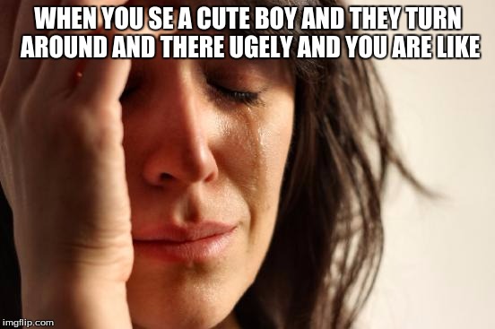 First World Problems | WHEN YOU SE A CUTE BOY AND THEY TURN AROUND AND THERE UGELY AND YOU ARE LIKE | image tagged in memes,first world problems | made w/ Imgflip meme maker