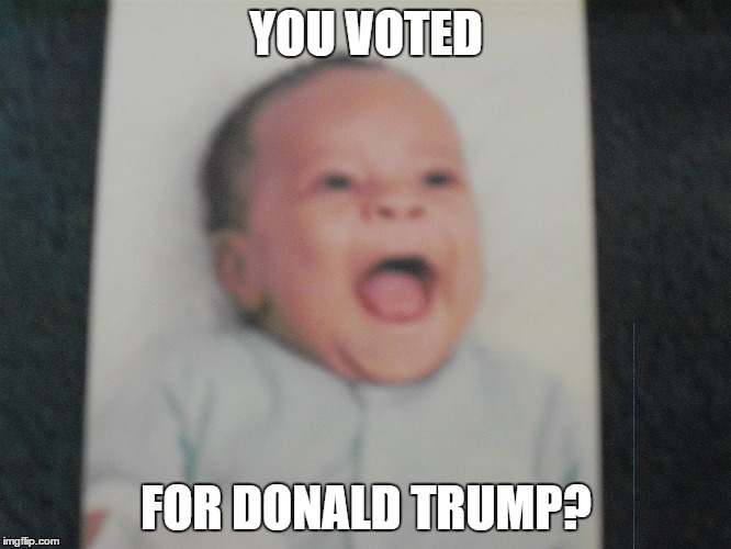 Smart Baby | YOU VOTED; FOR DONALD TRUMP? | image tagged in donald trump,aint nobody got time for that,so i guess you can say things are getting pretty serious,wisdom,gary busey,kanye west | made w/ Imgflip meme maker