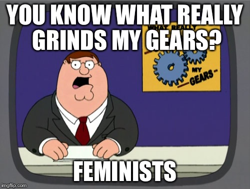 Peter Griffin News Meme | YOU KNOW WHAT REALLY GRINDS MY GEARS? FEMINISTS | image tagged in memes,peter griffin news | made w/ Imgflip meme maker