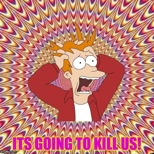 ITS GOING TO KILL US! | image tagged in freaked out fry | made w/ Imgflip meme maker