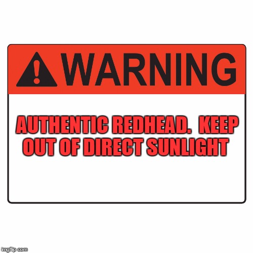 Warning Label | AUTHENTIC REDHEAD.  KEEP OUT OF DIRECT SUNLIGHT | image tagged in warning label | made w/ Imgflip meme maker