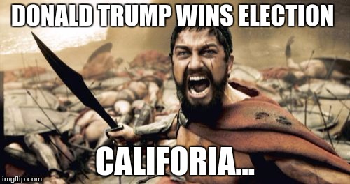 Sparta Leonidas Meme |  DONALD TRUMP WINS ELECTION; CALIFORIA... | image tagged in memes,sparta leonidas | made w/ Imgflip meme maker