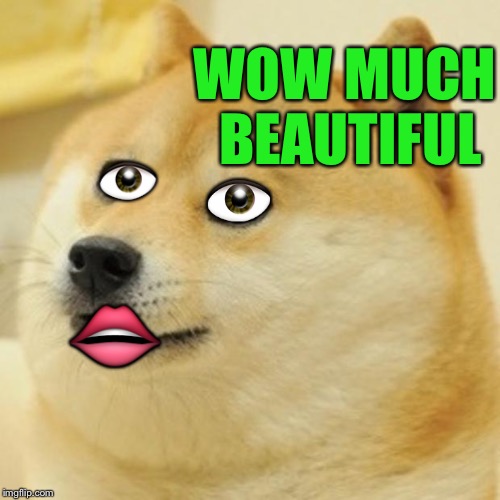 Doge | WOW MUCH BEAUTIFUL; 👁; 👁; 👄 | image tagged in memes,doge | made w/ Imgflip meme maker