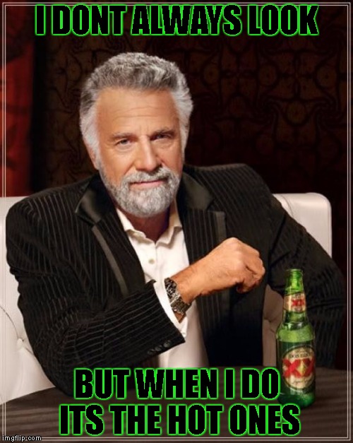 The Most Interesting Man In The World Meme | I DONT ALWAYS LOOK; BUT WHEN I DO ITS THE HOT ONES | image tagged in memes,the most interesting man in the world | made w/ Imgflip meme maker