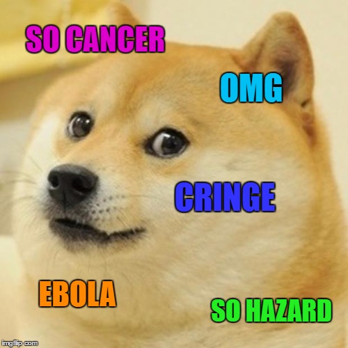 Doge | SO CANCER; OMG; CRINGE; EBOLA; SO HAZARD | image tagged in memes,doge | made w/ Imgflip meme maker
