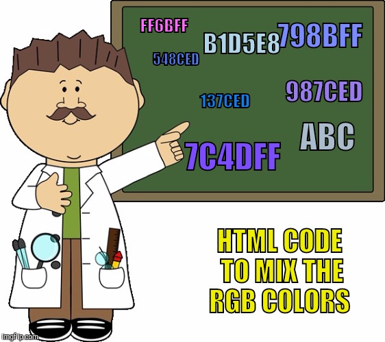 FF6BFF 798BFF 548CED B1D5E8 987CED 137CED ABC 7C4DFF HTML CODE TO MIX THE RGB COLORS | made w/ Imgflip meme maker
