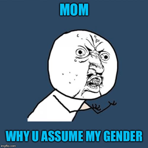 Y U No Meme | MOM WHY U ASSUME MY GENDER | image tagged in memes,y u no | made w/ Imgflip meme maker