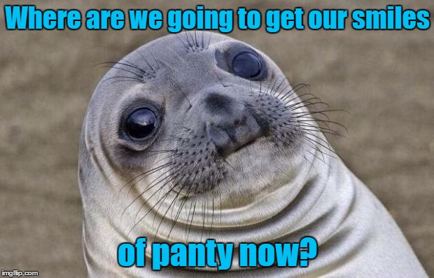 Awkward Moment Sealion Meme | Where are we going to get our smiles of panty now? | image tagged in memes,awkward moment sealion | made w/ Imgflip meme maker