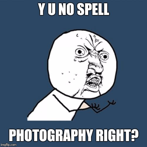 Y U No Meme | Y U NO SPELL PHOTOGRAPHY RIGHT? | image tagged in memes,y u no | made w/ Imgflip meme maker