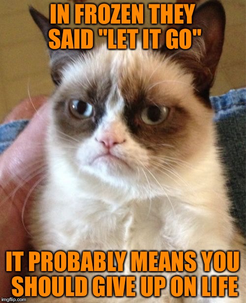 Grumpy Cat | IN FROZEN THEY SAID "LET IT GO"; IT PROBABLY MEANS YOU SHOULD GIVE UP ON LIFE | image tagged in memes,grumpy cat | made w/ Imgflip meme maker