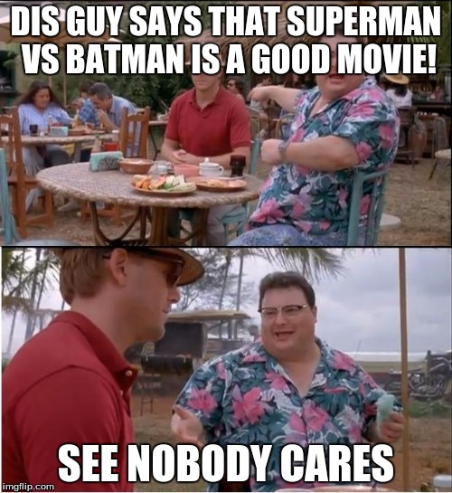 See Nobody Cares | DIS GUY SAYS THAT SUPERMAN VS BATMAN IS A GOOD MOVIE! SEE NOBODY CARES | image tagged in memes,see nobody cares | made w/ Imgflip meme maker