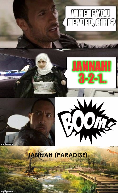 Creds to Raydog if positive. If negative, my bad | WHERE YOU HEADED, GIRL? JANNAH! 3-2-1.. | image tagged in raydog | made w/ Imgflip meme maker