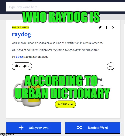 True identity of Raydog? | WHO RAYDOG IS; ACCORDING TO URBAN DICTIONARY | image tagged in raydog | made w/ Imgflip meme maker