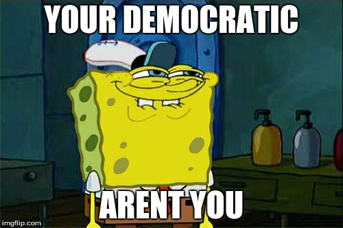 Don't You Squidward | YOUR DEMOCRATIC; ARENT YOU | image tagged in memes,dont you squidward | made w/ Imgflip meme maker