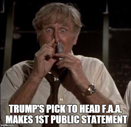 Perfect Fit | TRUMP'S PICK TO HEAD F.A.A. MAKES 1ST PUBLIC STATEMENT | image tagged in airplane,donald trump approves | made w/ Imgflip meme maker
