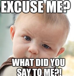 Skeptical Baby Meme | EXCUSE ME? WHAT DID YOU SAY TO ME?! | image tagged in memes,skeptical baby | made w/ Imgflip meme maker