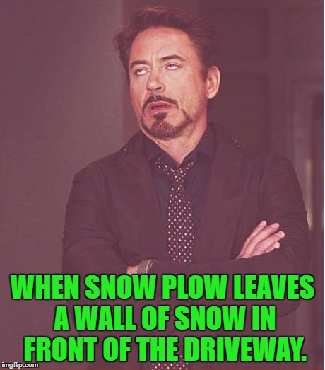 My reaction |  WHEN SNOW PLOW LEAVES A WALL OF SNOW IN FRONT OF THE DRIVEWAY. | image tagged in memes,face you make robert downey jr,funny,snow,wall,driveway | made w/ Imgflip meme maker