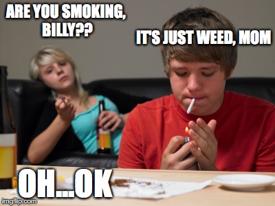 liberal kids | ARE YOU SMOKING, BILLY?? IT'S JUST WEED, MOM; OH...OK | image tagged in liberal kids | made w/ Imgflip meme maker