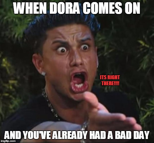 DJ Pauly D | WHEN DORA COMES ON; ITS RIGHT THERE!!!! AND YOU'VE ALREADY HAD A BAD DAY | image tagged in memes,dj pauly d | made w/ Imgflip meme maker