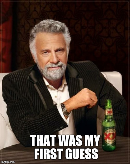 The Most Interesting Man In The World Meme | THAT WAS MY FIRST GUESS | image tagged in memes,the most interesting man in the world | made w/ Imgflip meme maker