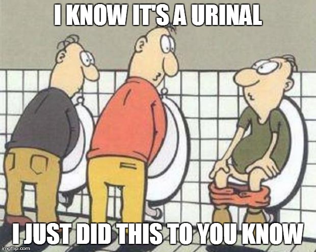 STUPID | I KNOW IT'S A URINAL; I JUST DID THIS TO YOU KNOW | image tagged in stupid | made w/ Imgflip meme maker